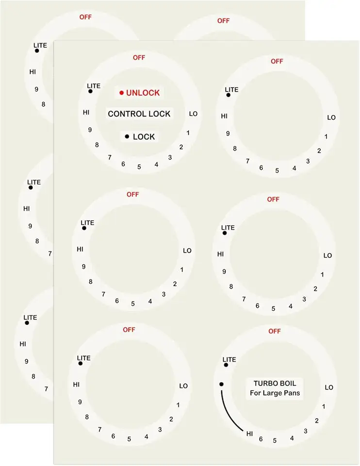 12 peças de adesivos de fogão para fogão topo - substituição de forno botão adesivo símbolo kit de botão elétrico decalque para identificar os queimadores