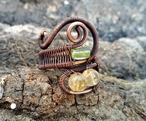 Gemstone Ring Citrine and Peridot, Wire Wrapped Ring,