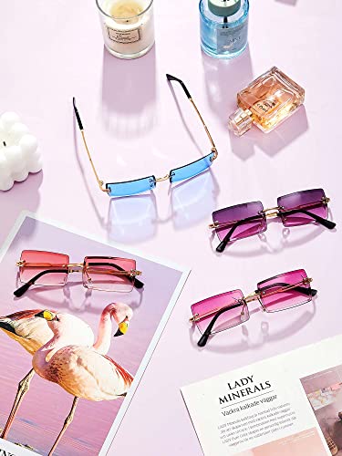 Weewooday 10 Pair Rimless Sunglasses Rectangle 90s Retro Trendy Y2k Sunglasses Frameless Square Glasses Eyewear for Men Women4