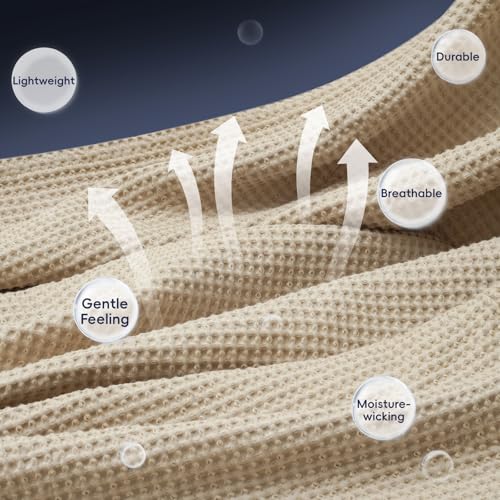 Image of PHF 100% Cotton Waffle Blanket Lightweight Breathable, King, Simply Taupe | Pre-washed Soft Cozy Summer Throw for Hot Sleepers, Textured Decorative Layer for Bed Couch Sofa Guest Room, Giftable