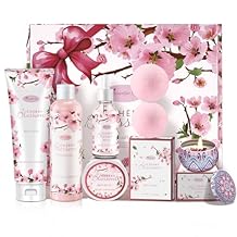 Beautifier Life Bath and Body Gift Set for Women - Luxurious Home Spa Gift Set,Japanese Cherry Blossom 7-Piece Set Including Shower Gel,Body Lotion,Bath Oil,Bath Salt,Soap,Bath Bombs and Candle
