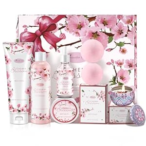 Bath and Body Gift Set for Women – Luxurious Home Spa Gift Set,Japanese Cherry Blossom 7-Piece Set Including Shower Gel,Body Lotion,Bath Oil,Bath Salt,Soap,Bath Bombs and Candle