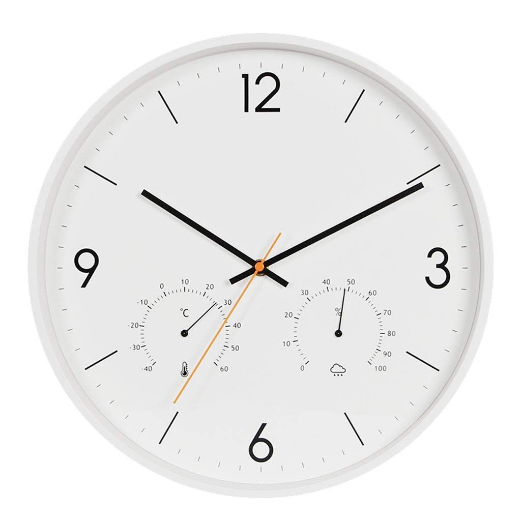 KRXSOBNV wall clock, Silent Clock, Indoor/Outdoor Retro Round Waterproof Wall with Thermometer Home Decoration(White,A)
