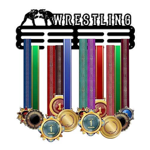 PH PandaHall Wrestling Medal Holder Athletics Medal Award Ribbon Hanger Display Rack Wall Mount Hanger Decor Trophy Shelf Tiered Award Rack for Over 50 Medals Easy to Install 15.75 Inch