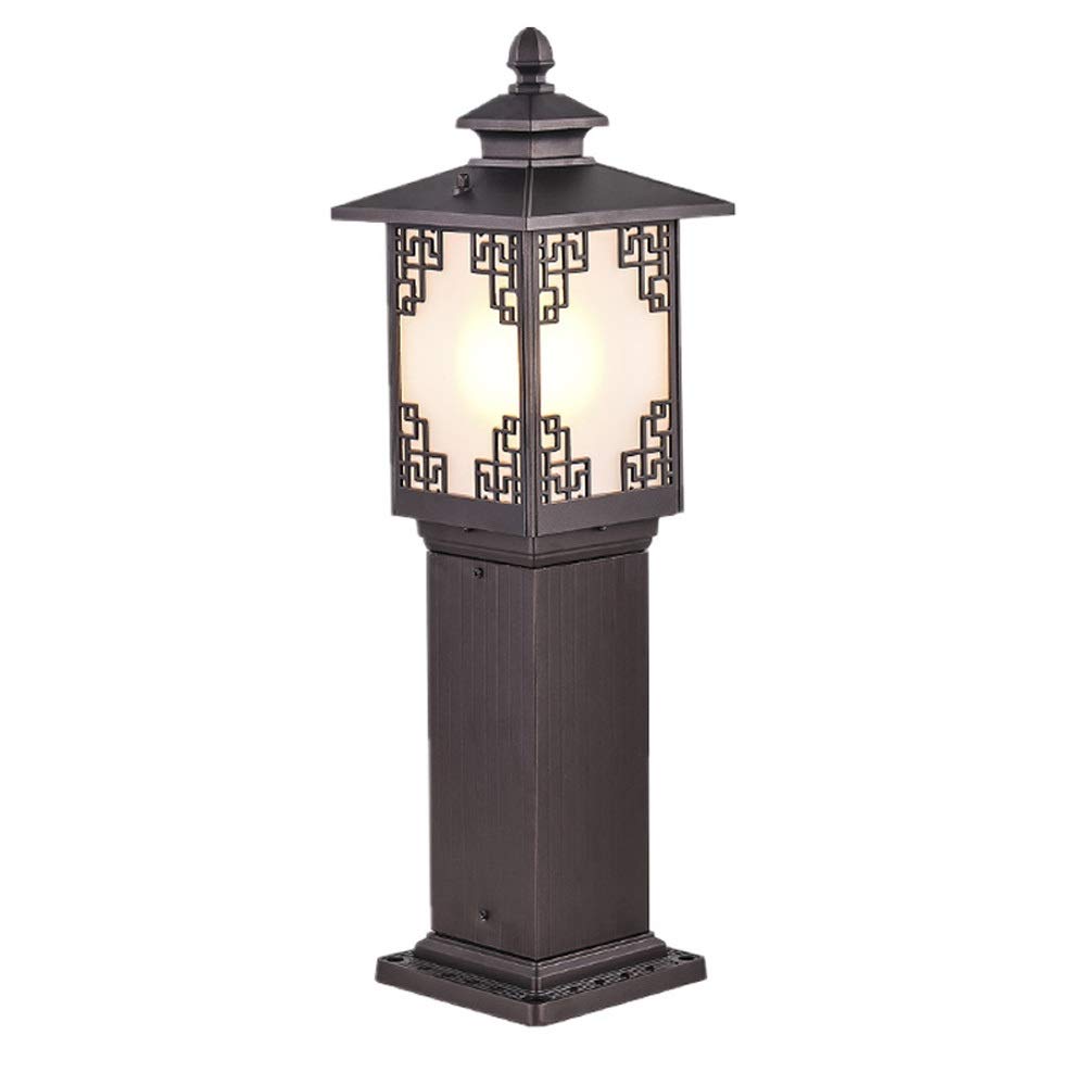Zewnętrzna wodoodporna lampa słupkowa IP54 do trawnika, europejska, antyczna, prosta, aluminiowa, kwadratowa, słupowa, ogrodowa, trawnikowa, E27, wysoka, słupowa, latarn,Coffee_80cm