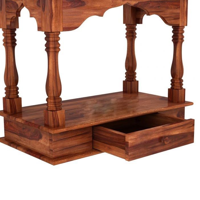 Image of Sheesham Wood Temple Solid Wood Classic Wooden Temple for Home, Office Pooja Mandir with 1 Drawer for Storage Home Decoration | Wall Devghar