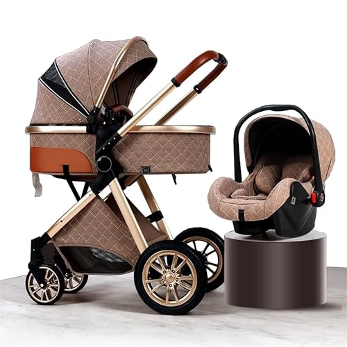 2 in 1 Baby Stroller Carriage Foldable High Landscape Anti-Shock Newborn Stroller for Toddlers with Organizer for Large Mommy Bag Rain Cover Mosquito Net Toy (Color : C)