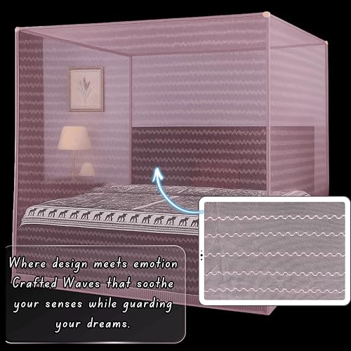 Image of Mosquito Net for King Size Bed & Double Bed, 6x7 ft, Wall /Hook Hanging, Premium Poly-Cotton Blend Fabric Foldable Machhardani (Peach Pink - Frame Not Included)