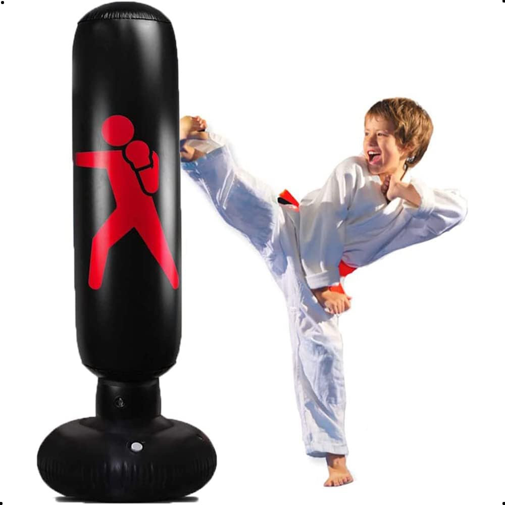 JoyzzzInflatable Punching Bag, 63" Freestanding Punching Bag, Heavy Standing Punching Bag, Boxing Reflex Bag for Kid and Adult, Inflatable Boxing Bag for Practicing Karate, Taekwondo