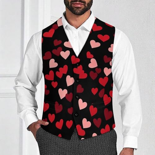 Red Love Hearts Men's Suit Vests Business Formal Dress Vest V-Neck Waistcoat for Wedding Casual2