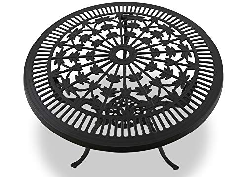 Homeology TABREEZ Garden & Patio Table & 2 Large Chairs with Armrests Cast Aluminium Bistro Set - Black - Image 5