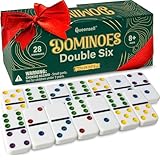 Queensell Dominos Set for Adults with Colored Dots - Double 6 Dominoes Set is a Classic Board Games for Kids and Adults - Double Six Standard Dominos Set 28 Tiles
