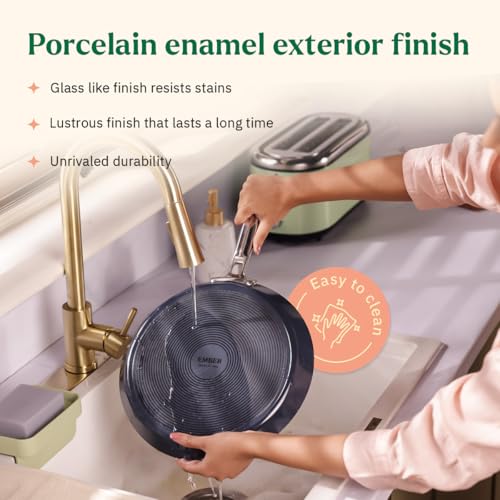 Image of Ember Cookware Arcilla Ceramic Non Stick Cookware Set of 2 | Induction Cookware | Frying Pan 24cm & Tawa 28cm | ISI Certified | Ceramic Gift Combo Set of 2 | Steel Handle | 5-Year Warranty | Grey