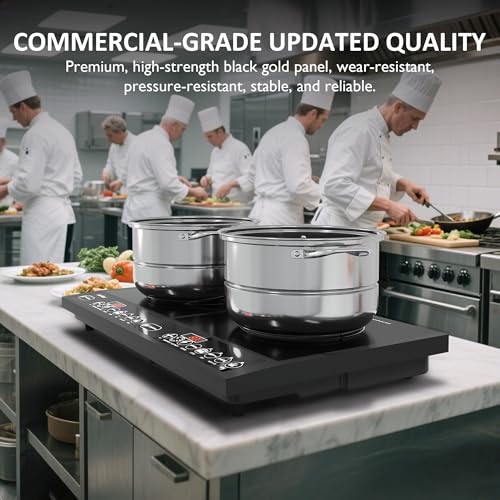 Image of Sunvivi Portable Induction Cooktop: 2 Burners in 1, Commercial-Grade Electric Countertop Stove with LED Touchscreen, 8 Power Levels & Precise Temp Control (176F-518F), Independent Timer, Black