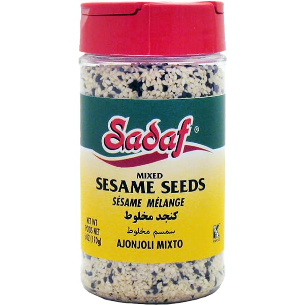 Sesame Seeds - Mixed Sesame Seeds for Cooking and Food Seasoning - Black & White Sesame Seeds - Semillas de Ajonjoli - Middle Eastern Cuisine - Kosher - 6 Oz Bottle with Shaker Top