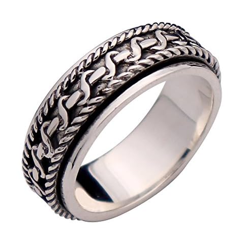 Vintage 925 Sterling Silver Twisted Rope Spinner Ring Band Fidget Anxiety Relief Ring for Men Women Size Z+1 Cover