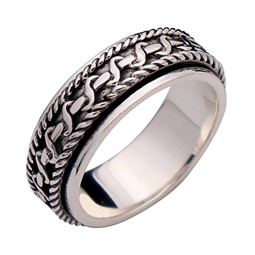 ForFox Anillo giratorio trenzado de plata de ley 925 de plata de ley 925 anillo de banda antiestrés para hombres mujeres talla 16-30