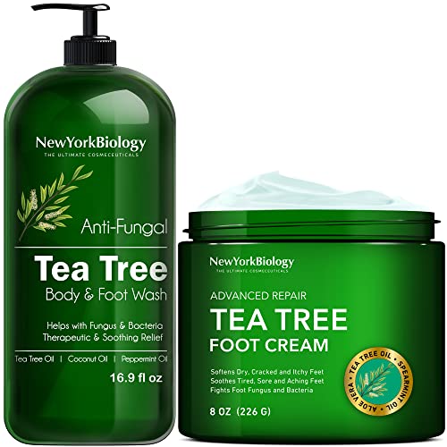 New York Biology Tea Tree Body Wash with Tea Tree Oil Foot Cream for Dry Cracked Feet - Helps Jock Itch & Itchy Skin, Nail Fungus, Athletes Foot, Eczema & Body Odor, Ringworms â Moisturizing Cream