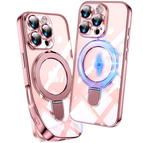 Image of Magnetic for iPhone 16 Pro Max Case with Invisible Stand[Compatible with MagSafe][Full Camera Lens Protector][Military Drop Protection] Shockproof Not Yellowing Clear Slim Soft for Women Men