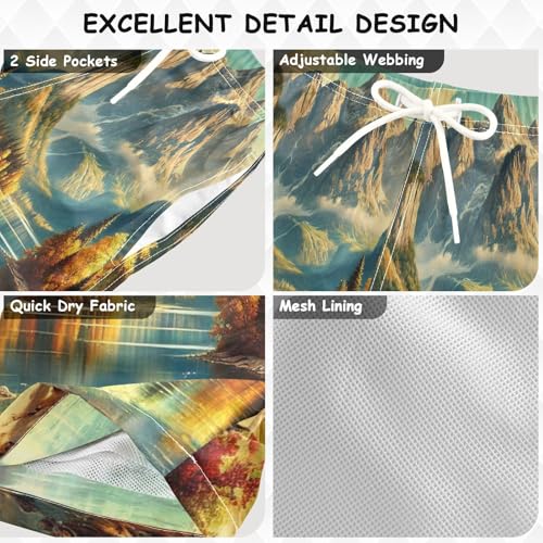 Mountain Lake Fall Boys Swim Trunks Quick Dry Toddler Swimsuit Boy Bathing Suits Board Shorts Swimwear L Multi3