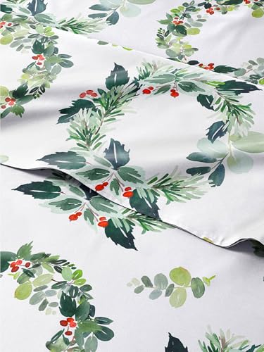 Twin XL Christmas Holiday Wreath Sheet Set - Holiday Xmas Pattern Bedding Set - Deep Pockets - Snug Fit - 3 Piece - Wrinkle Free - Comfy Festive Winter - Holiday Sheets for Women, Men, Kids & Teens