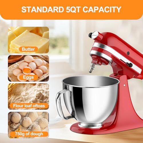 Image of 5 Quart Food Grade Stainless Steel Mixer Bowl, Compatible with KitchenAid 4.5 and 5 Qt Tilt-Head Stand Mixers, Suitable for K45SS, KSM75, KSM90, KSM100, Dishwasher Safe, Heavy Duty, No Residue