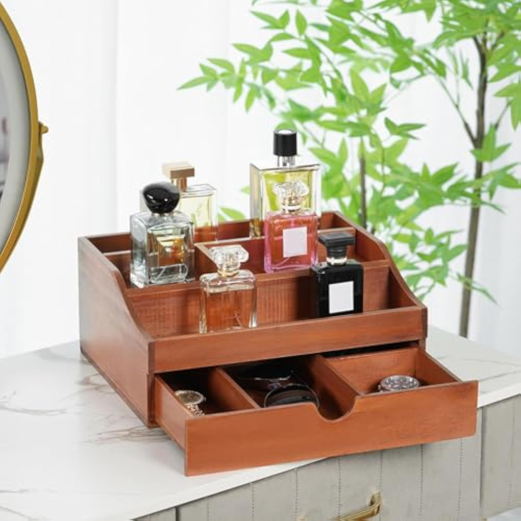 Wooden Makeup Organizer with Drawer for Vanity Cabinet