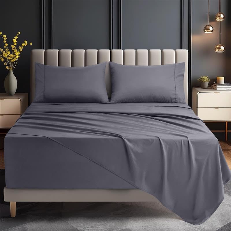 Extra Deep Pocket Queen Sheet Set - 4PCs Fits Up to 21 Inches - Grey image 2