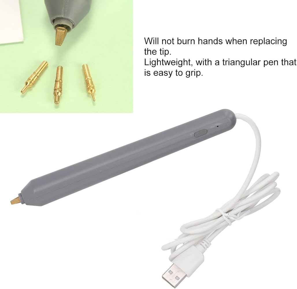 Usb Hot Foil Pen, Riscaldamento Elettronico Hot Melt Foil Stamping Penna Goffratura Con 4X Pen Tip + 1X Foil, Foil Quill Starter Kit, per Scrapbooking Artigianale, Gift & Card Making(Argento)