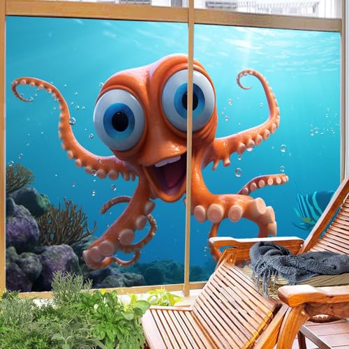 Vinilo Decorativo de Ventana con Pulpo Divertido 2 piezas miniatura 4