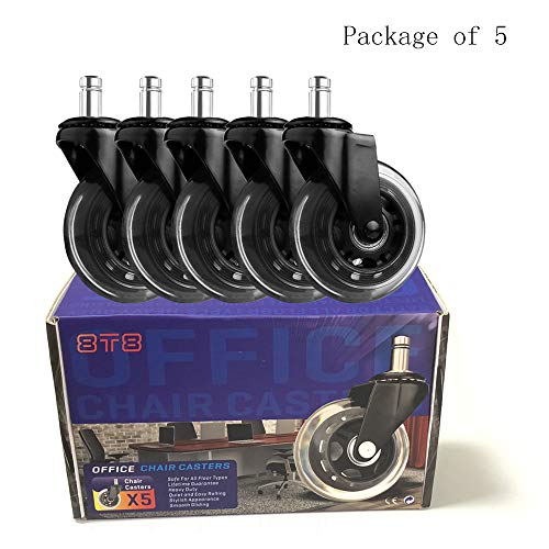 8T8 Transparent Plug in Caster Wheels 3'', for IKEA Chairs Only, Replacement Casters Heavy Duty