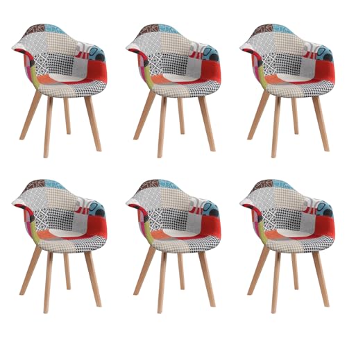 EGOONM Lot de 6 chaises en Patchwork, Chaises d'appoint Modernes, Chaises de Lecture en Lin Rouge