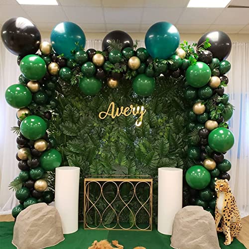 Image of Voircoloria 130pcs Dark Green Balloons Different Sizes 18 inch 12 inch 10 inch 5 inch Hunter Green Balloons for Birthday Dinosaur Baby Shower St. Patrick's Day Summer Jungle Forest Safari Party Decorations