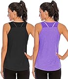 Nekosi Damen Sporttop Yoga Tank Top Oberteil Laufen Fitness Ärmelloses Mesh Zurück Funktions Shirt Schwarz Lila M, 2er Pack