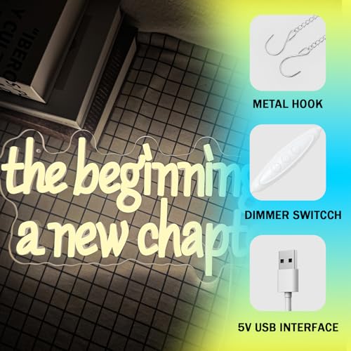 Image of The Beginning of A New Chapter Neon Sign for Wall Decor Dimmable Wedding Neon Sign for Retirement Graduation Wedding Background Board Party Decorations