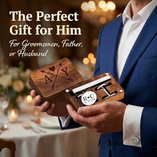 Mancuernillas personalizadas inicial para hombre con caja grabada miniatura 3
