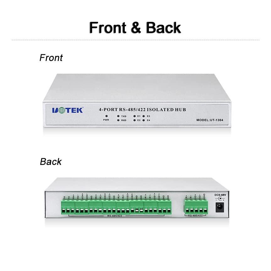 UOTEK RS485/422 Hub Industrial Grade RS-485/422 to 4 Ports RS-485/422 Hub with 3KA Lightning Surge Protection for Outdoors