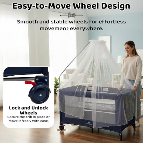 Image of StarAndDaisy Cradle for New Born Baby Cradle /Crib for 0 to 3 Year Baby, Convertible playpen with Wheels, /Bedside Bassinet Storage Basket & Mosquito net Baby Sleeping Cradle (Blue)