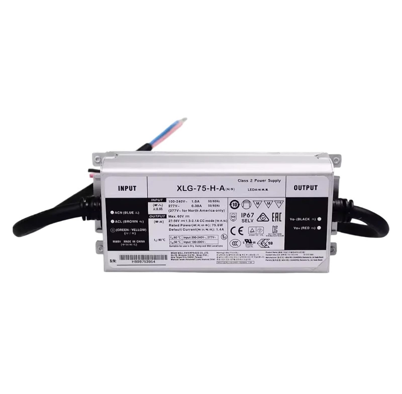 LEOTNNDQ 75W Constant Power Mode LED Driver XLG-75-12-A 8.4~12V XLG-75-24-A 16.8~24V XLG-75-L-A 53~107V XLG-75-L-AB(XLG-75-L-A)