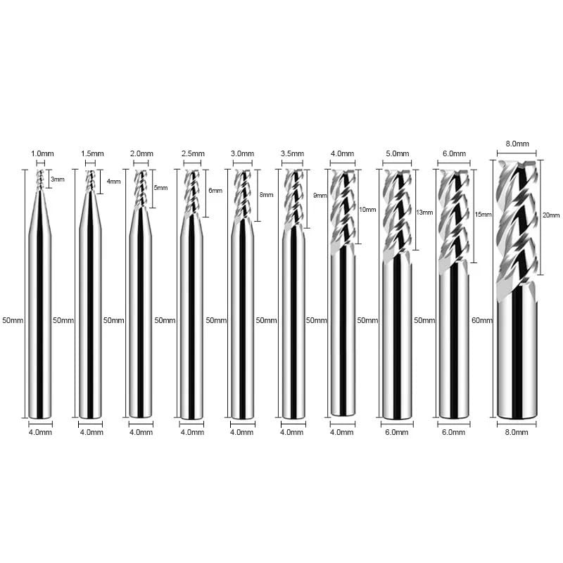 10 sztuk 1,0-8,0 mm, węglik wolframu, HRC55, 3-ostrzowy, frez płaski do aluminium, mechaniczne narzędzia CNC(3.5MM-10PCS)