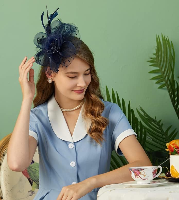 Cizoe Fascinators Hat for Women Tea Party Headband Kentucky Derby Wedding Flower Cocktail Mesh Feathers Hair Clip - Image 3