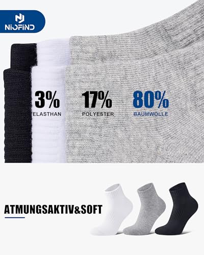 Niofind Sneaker Socken für Herren & Damen, Quarter Socken aus Baumwolle, Atmungsaktiv & Gepolstert als Sportsocken und Laufsocken, Ideal für Fitness, Radfahren & Arbeit