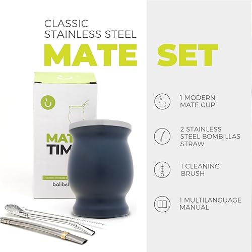 Miniatura 2 de BALIBETOV Juego de Taza Mate de Acero Inoxidable de Doble Pared y Bombilla - Set de Yerba Mate Incluye Una Taza de Yerba Mate, 2 Bombillas Mate