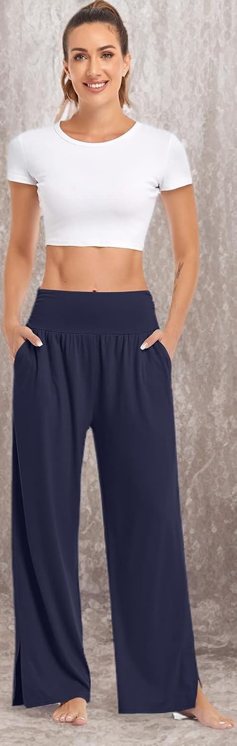 UEU Women's Summer Capris Yoga Pants for Women High Waisted Casual Wide Leg Loose Soft Pajamas with Pockets - Image 6