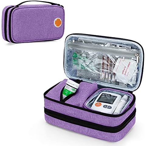 CURMIO Insulated Insulin Cooler Travel Case, Double Layer Diabetic Supplies Storage Bag with Detachable Pouches for Insulin Pens, Diabetic Medication or Ice Packs, Purple Cover