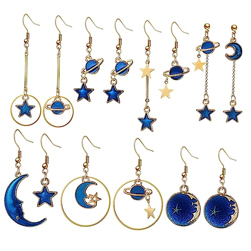 MOBUTOFU 7 Pares De Pendientes De Y Estrella Pendientes De Planeta Pendientes De Mujer Pendientes De Mujer Pendientes De Sol Y Divertidos Pendientes Lindos Para Mujer