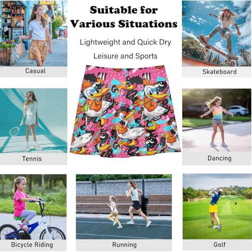 visesunny Girl's Golf Skirt Athletic Colorful Cartoon Hat Duck Tennis Skort Sport Activewear with Double Layer Pockets4
