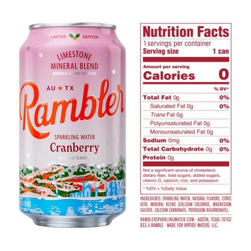 Image of AUTX RAMBLER Sparkling Water, Texas Limestone Mineral Blend, Cranberry Flavor, Limited Edition, 12-Ounce Cans, Three 8-Packs (24 Cans)