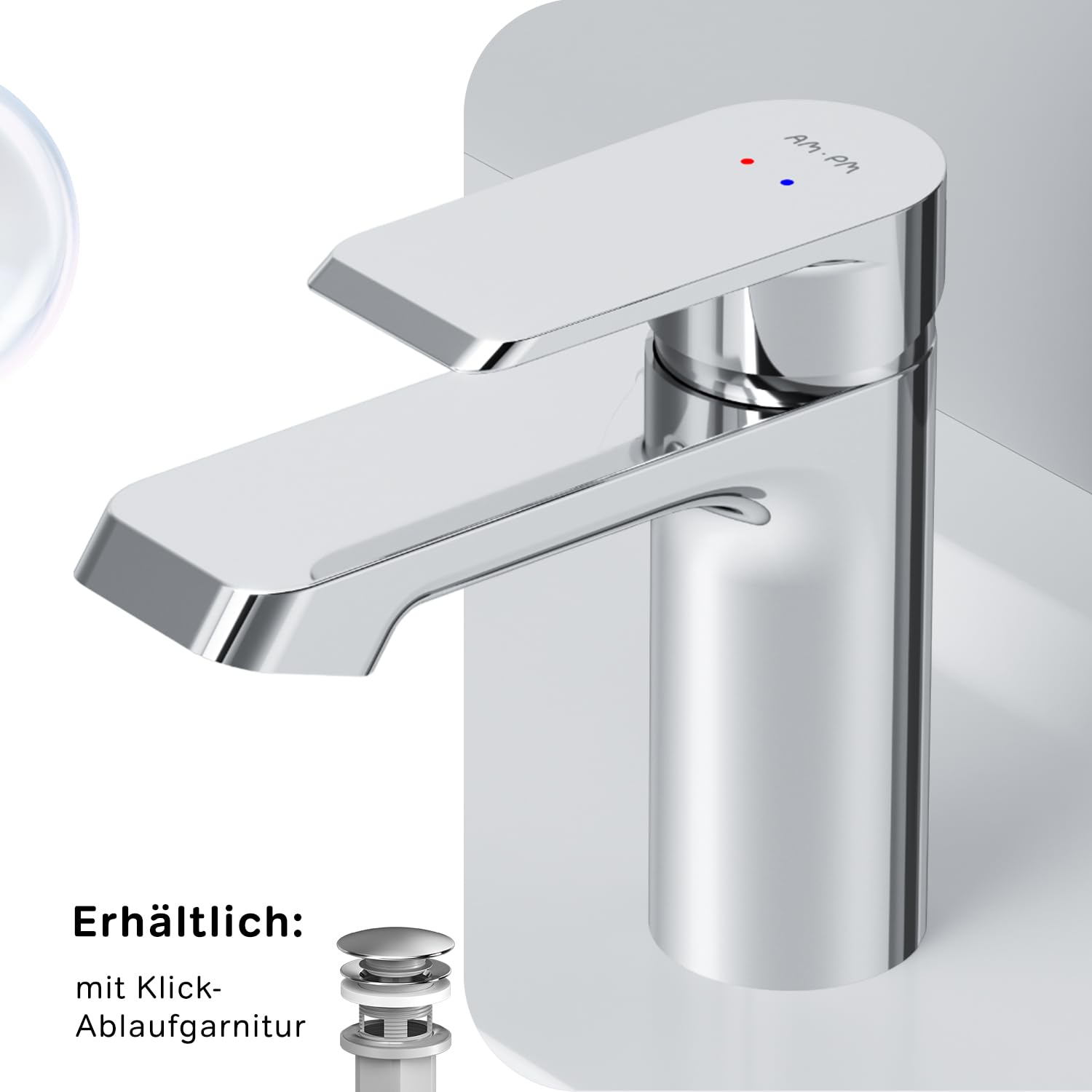 AM.PM Flash - Wasserhahn Bad für Waschbecken, Badarmatur Einhandmischer aus Messing, Waschtischarmatur für Badezimmer, Einhebel-Waschtischmischer Kurzer Auslauf 96 mm, Chrom
