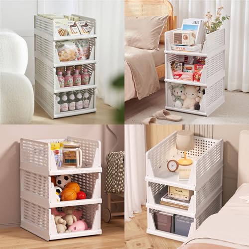 BTGGG 4 Stück Kleiderschrank Organizer Stapelbar Plastik Schrank Organizer Kleiderschrank Aufbewahrungsbox, Leicht ausziehbare Schubladenteiler für Kleidung Schrank Speisekammer Wäscherei